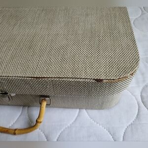 Textured Beige Decor Suitcase with Bamboo Handle